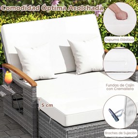 Conjunto de Sofá-Cama de Jardim com Otomano e Mesas Laterais, 164 x 72-111 x 54,5-88 cm, Encosto Ajustável em 4 Níveis, cinzento e Branco
