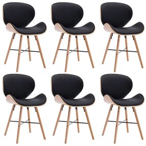 Cadeiras jantar 6 pcs couro artificial preto e madeira curvada