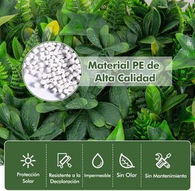 Conjunto 4 peças de painéis de sebes artificial 50 x 50 cm com várias folhas Painel de parede de relva de proteção solar para interior e exterior Verd
