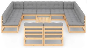 12 pcs conjunto lounge de jardim com almofadões pinho maciço