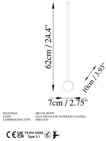 Candeeiro de Parede "Sword" – Cinzento – 62x10x7 cm – Design Moderno e