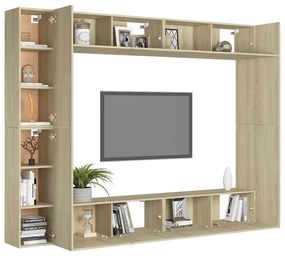 8pcs conjunto móveis de TV derivados de madeira carvalho sonoma