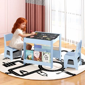 Conjunto de Mesa e Cadeiras Infantis, 62 x 62 x 56,5 cm, Tampo Reversível, Azul