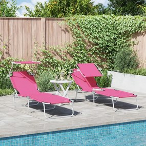 Espreguiçadeiras Dobráveis 2 pcs com Toldo Rosa Tecido Oxford 600D