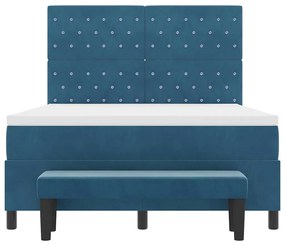 Cama Box Spring com Colchão e Banco Azul Escuro 140x190 cm Veludo