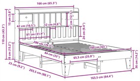 Cama sem colchão 160x200 cm madeira pinho maciço castanho-mel