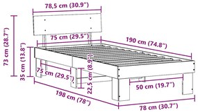 Estrutura da Cama Branco 75 x 190 cm Madeira de Pinheiro Sólido