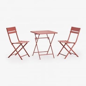 Conjunto De Mesa Quadrada 60x60 Cm Dobrável E 2 Cadeiras De Cozinha Em Aço Tamarit Terracota - Sklum