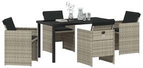 Conjunto de Jantar de Jardim com 5 peças e almofadas cinza claro em po