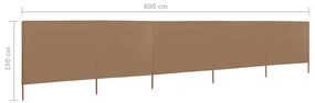 Para-vento com 5 painéis em tecido 600x120 cm cinza-acastanhado