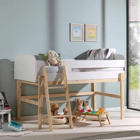 Cama de grades infantil KIDDY (90x200) + Estrado + Escada Branca