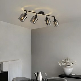 Foco de teto de design preto com vidro fumê 4 luzes - Domo