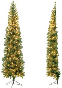 Árvore de Natal de 210 cm em forma de meia árvore pré-iluminada com economia de espaço 450 pontas de ramos 150 luzes LED Suporte de metal dobrável