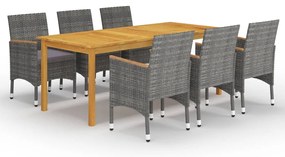 7 pcs conjunto de jantar para jardim cinzento