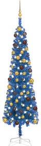 vidaXL Árvore de Natal pré-iluminada fina com bolas 180 cm azul