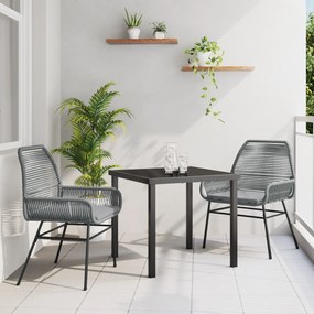 vidaXL Conjunto de Jantar de Jardim 3 Peças com Almofadas Cinza Rattan Poliéster
