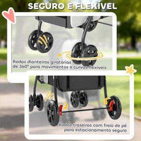 Carrinho Duplo para Cães e Gatos Dobrável com 2 Transportadoras Removíveis com Cinto e Almofadas 66x50x98 cm Cinzento Escuro