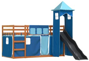 Beliche com escorrega e cortinas 90x190 cm azul