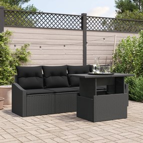 Conjunto de 5 Peças de Sofá para Jardim com Almofadas Pretas de Rattan