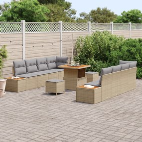 Conjunto de Sofá de Jardim vidaXL de 11 Peças com Almofadas Bege Ratta