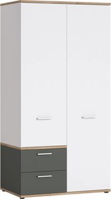 Roupeiro Tolfela 107, Carvalho de mel, Branco, Cinzento, 196x100x60cm, 126.9 kg, Portas para roupeiro: Com dobradiças