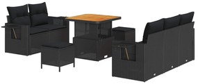 vidaXL Conjunto de Sofá de Jardim com almofada 8 pcs Preto vime PE