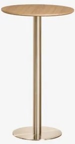 Mesa Alta De Bar Redonda Ø60 Cm Em Mdf Xiren Castanho Madeira Natural - Dourado Escovado - Sklum