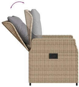 7 pcs conjunto de jantar p/ jardim com almofadões vime PE bege