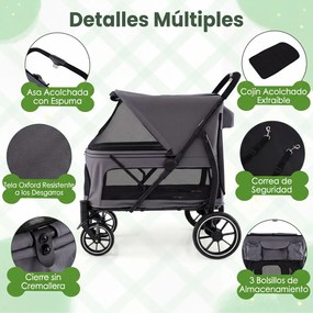 Carrinho para Cães de Grande Porte, 96 x 71 x 102,5 cm, Estrutura Dobrável, Cinzento