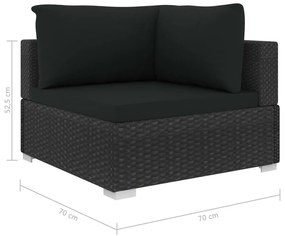 8 pcs conjunto lounge de jardim c/ almofadões vime PE preto
