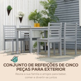 Conjunto de Jardim Refeição de Madeira 5 Peças Conjunto de Mesa e 4 Cadeiras para Varanda Pátio Carga 120 kg Cinza