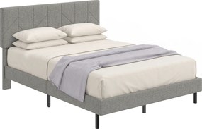 Estrutura de cama 140 x 190 cm (COLCHÃO NÃO INCLUIDO) com base e cabeceira ajustável, cama de casal estofada em linho, espaço de arrumação por baixo,