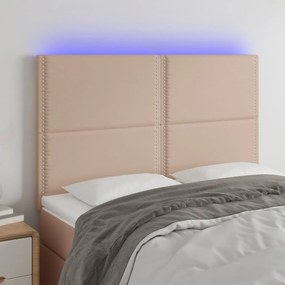 Cabeceira cama c/ LED couro artif. 144x5x118/128 cm cappuccino