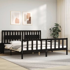vidaXL Estrutura de cama com cabeceira 200x200 cm madeira maciça preto