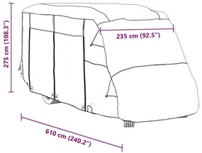 Capas autocaravanas 610x235x275 cm tecido não tecido cinzento