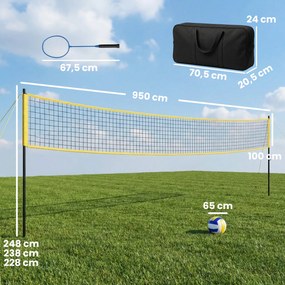 Conjunto de Voleibol e Badminton, 950 x 100 x 248 cm, Altura de Jogo Ajustável Preto e amarela