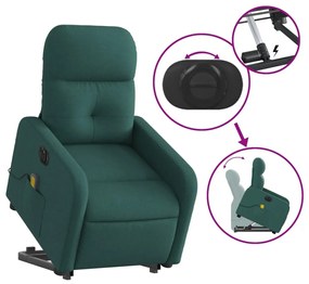 Poltrona elétrica elevatória massagens tecido verde-escuro
