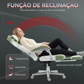 Cadeira Gamer Reclinável com Altura Ajustável Apoio para os Pés Retrátil Suporte Lombar e Almofada de Cabeça Amovível Verde