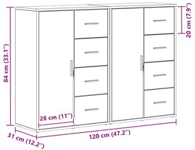 Buffets 2 pcs Carvalho Preto 60x31x84 cm Madeira Engenharia