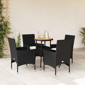 vidaXL 5 pcs conjunto jantar jardim c/ almofadões vime PE/acácia preto