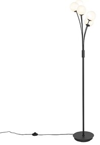 Moderno candeeiro de pé preto com vidro opalino 5-luz - Atenas Moderno