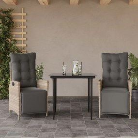 3 pcs conjunto de jantar p/ jardim c/ almofadões cinzento claro