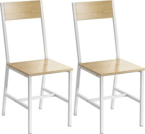 HOMCOM Conjunto de 2 Cadeiras de Jantar Cadeiras de Cozinha Modernas com Encosto Estrutura Metálica 36x47x88,3 cm Madeira e Branco | Aosom Portugal