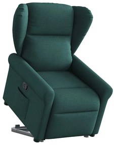 vidaXL Poltrona reclinável elevatória tecido verde-escuro
