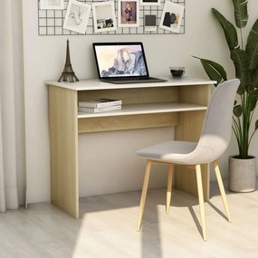 vidaXL Secretária 90x50x74 cm contraplacado branco e carvalho sonoma