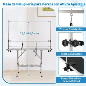 Mesa dobrável para cuidados com cães 125 x 61 x 162 cm, mesa ajustável em altura para cuidados com animais de estimação, mesa de corte preta.