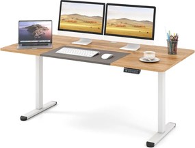 Secretária elétrica 140 x 70 cm com altura ajustável, memória de 4 posições, orifício para cabos e motor silencioso natural.