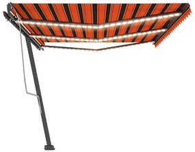 Toldo retrátil manual com LED 600x350 cm laranja e castanho