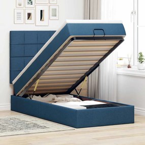 vidaXL Estrutura de cama otomana com colchão tecido azul 90x190cm