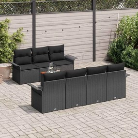 Conjunto de Sofá de Jardim vidaXL 8 Peças com Almofadas Pretas de Rattan Acácia